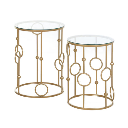 Nesting Round Coffee Table Set of 2 - Gold Tone