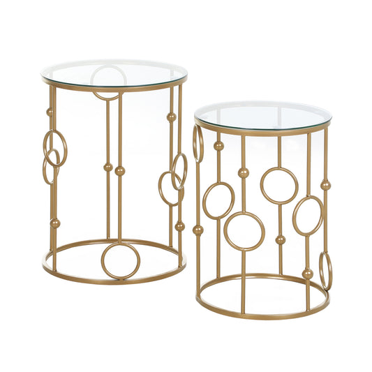 Nesting Round Coffee Table Set of 2 - Gold Tone