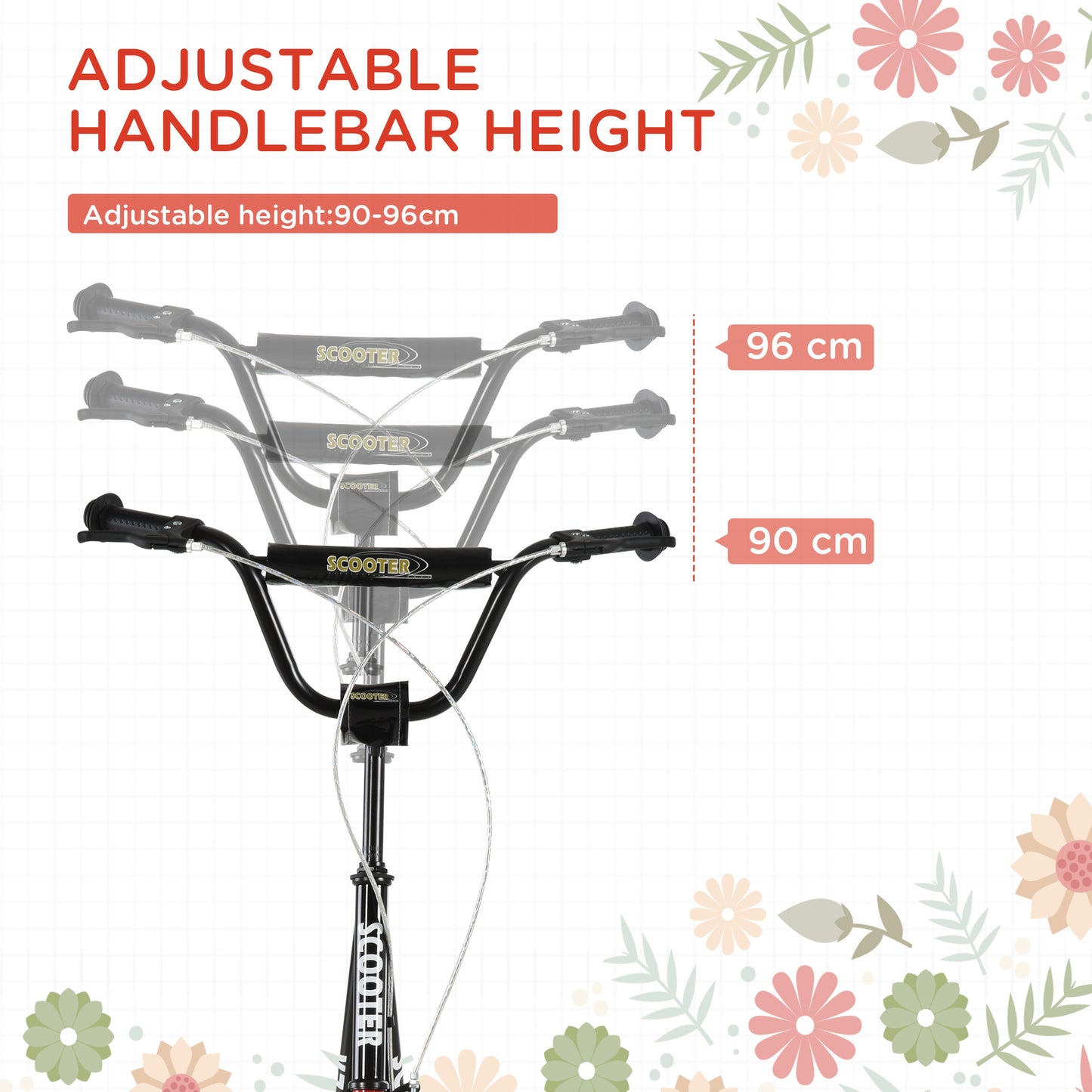 Kick Scooters for Kids with Adjustable Height, Anti-Slip Deck, Dual Brakes, Rubber Tyres