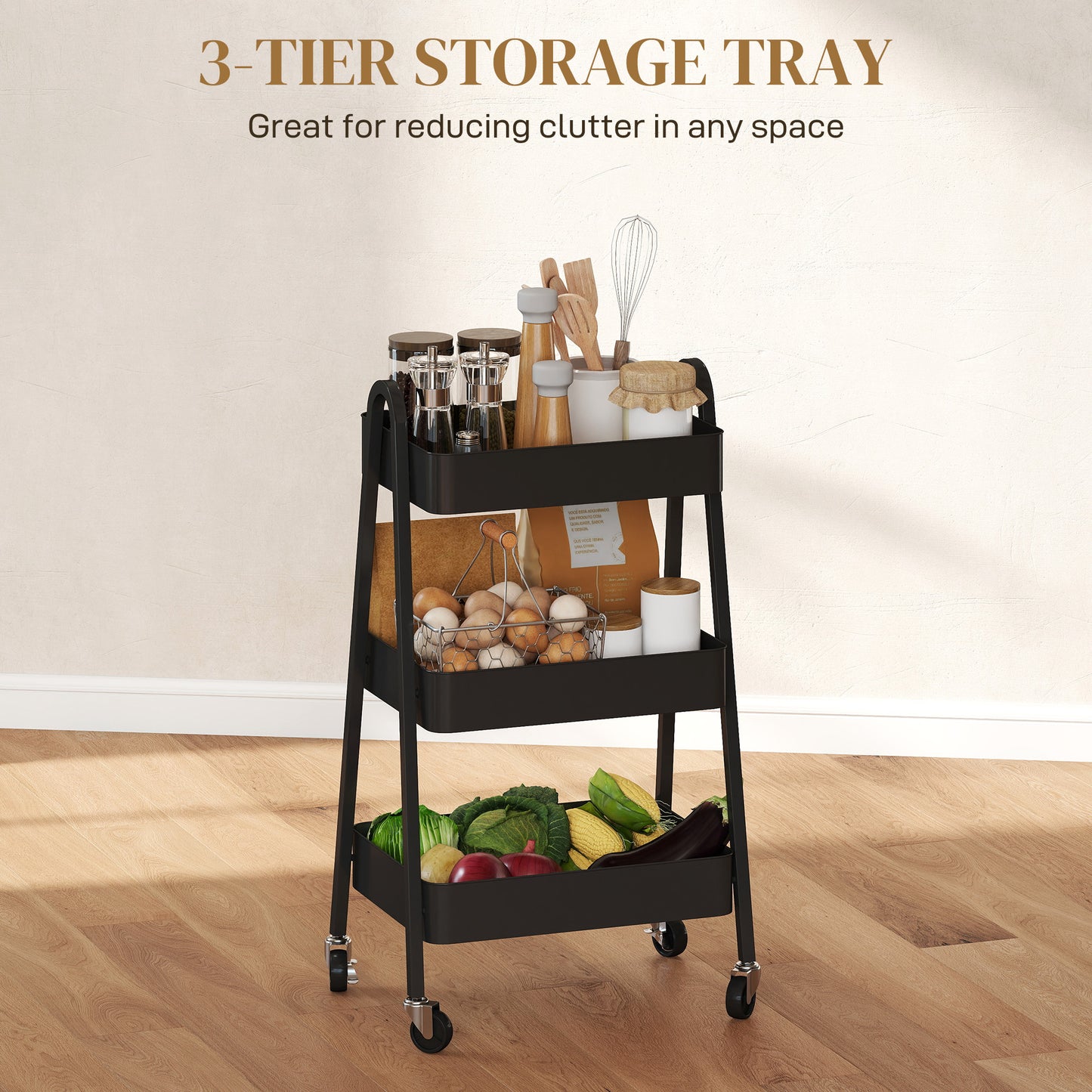 Three-Tier Storage Trolley - Black