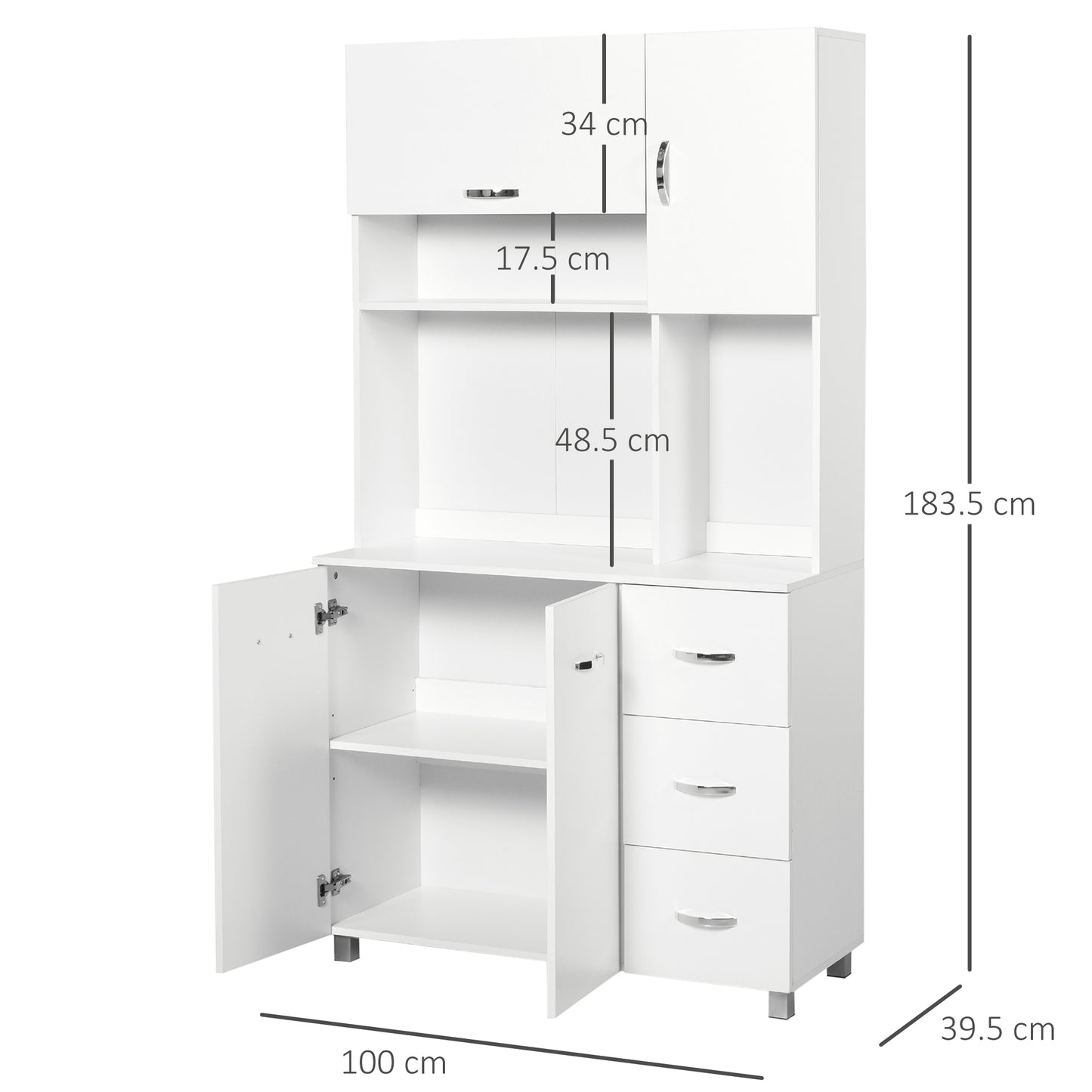 Kitchen Cupboard, 183cm Tall Storage Cabinet with Countertop, Sideboard with 3 Small Drawers, Flip Up Top Door
