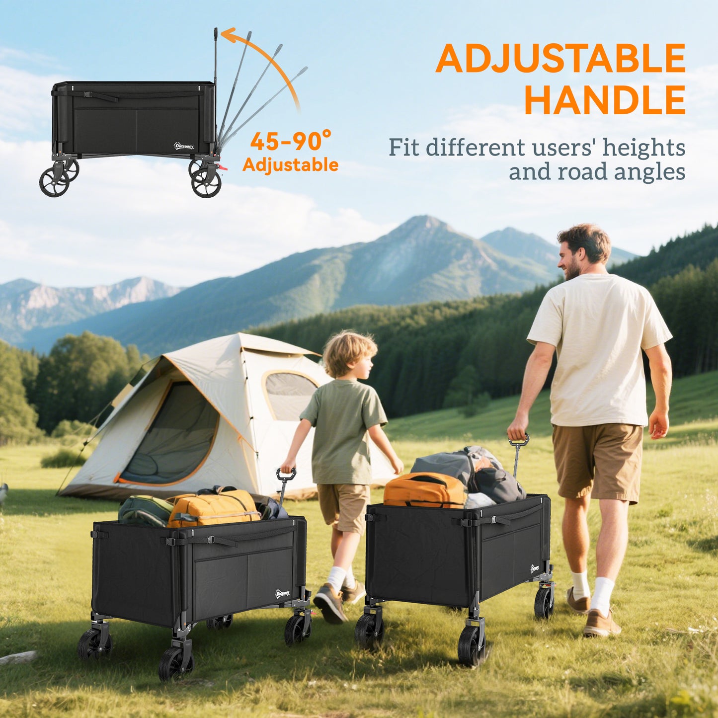 Festival Trolley on Wheels, 150L Folding Camping Trolley Cart with Openable Sides