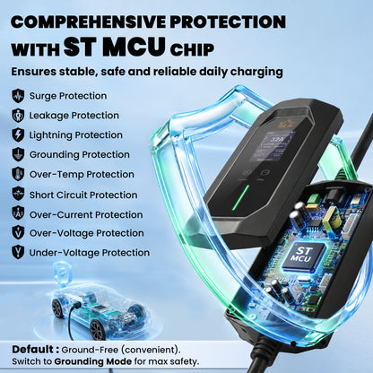 EV Charger 7kW Type 2 to CEE 32A Plug with UK Adapter, 10 m, 6-32A, Electric Car Charger w/ 1-12 h Time Delay