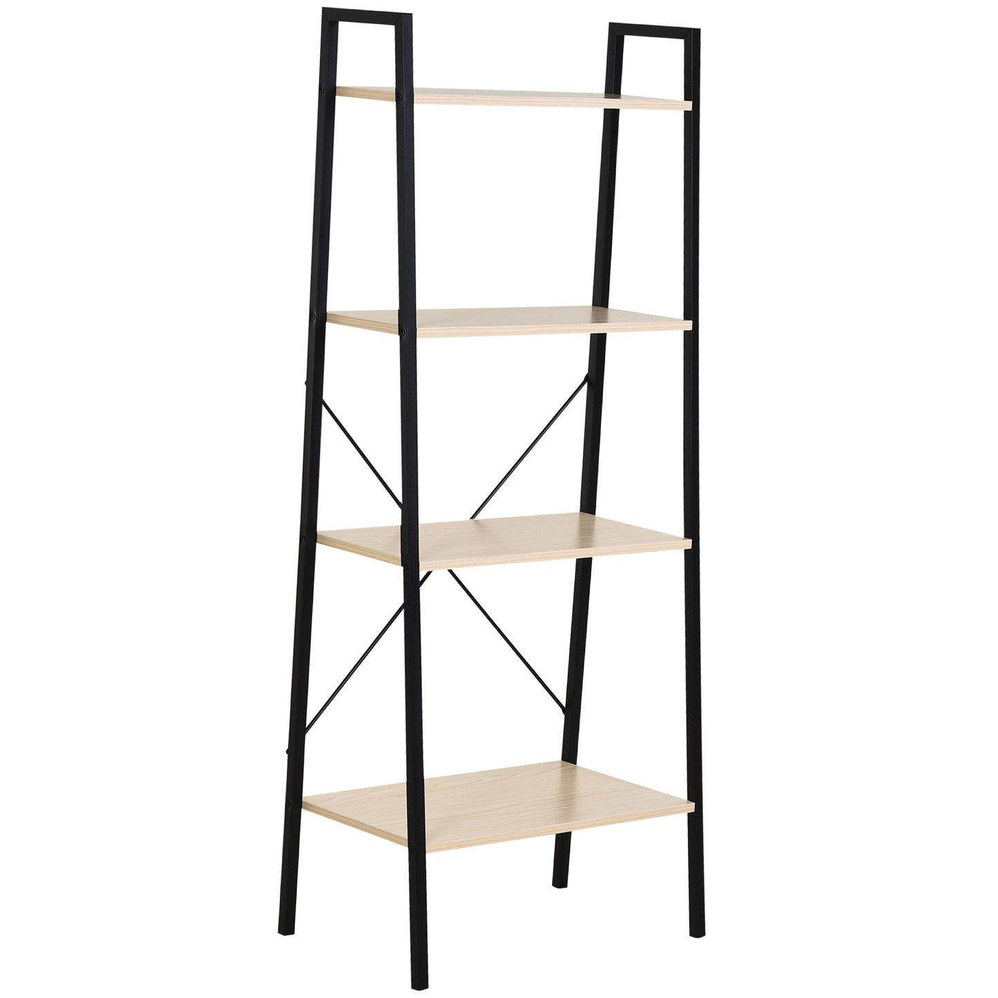 4-Tier Industrial Ladder Shelf – Oak & Black