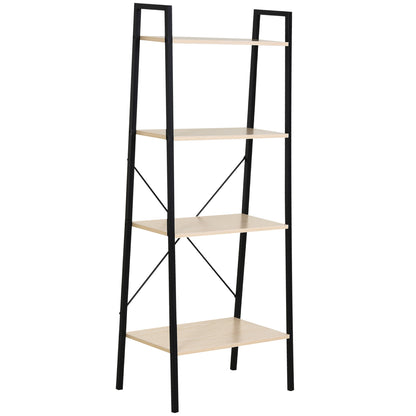 4-Tier Industrial Ladder Shelf – Oak & Black