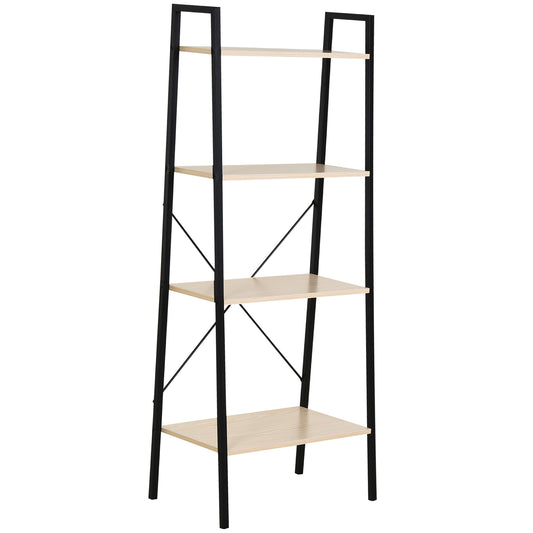 4-Tier Industrial Ladder Shelf – Oak & Black