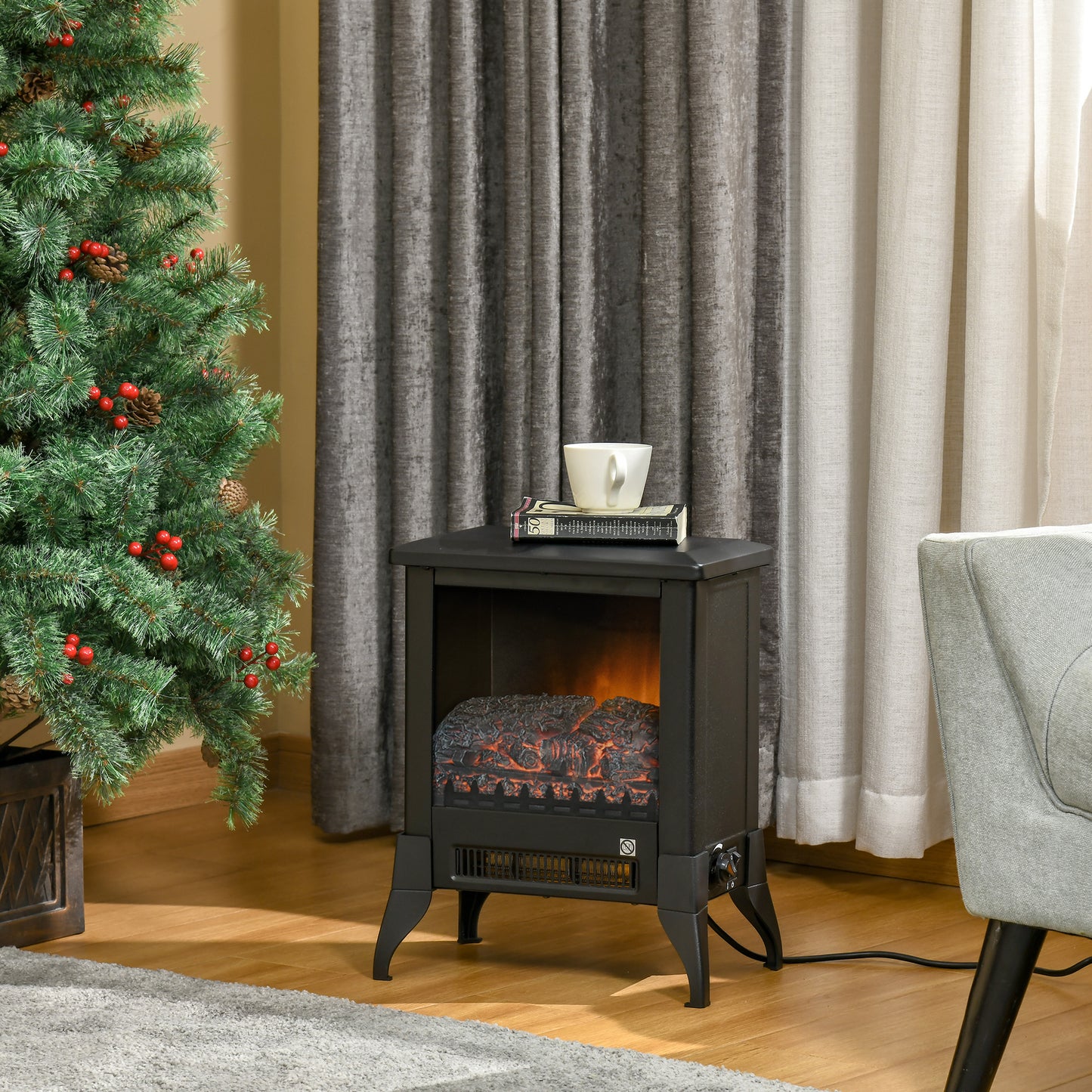 Electric Fireplace Stove, Free Standing Fireplace Heater with Realistic Flame Effect, Dual Power Settings (1800-2000W)