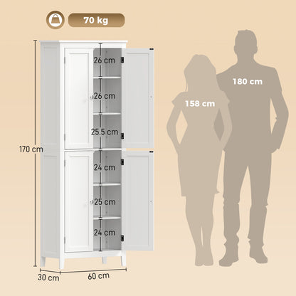 170 cm Tall Bathroom Storage Cabinet, Freestanding Narrow Bathroom Cabinet with Adjustable Shelves for Laundry Room