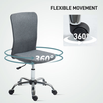 Armless Computer Desk Chair, Fabric Swivel Office Chair, Makeup Vanity Chair with Height Adjustable, Wheels