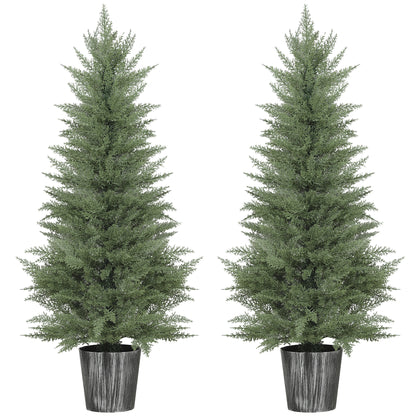 135cm Artificial Cypress Trees Set of 2, UV Resistant Artificial Plants with Decorative Pot