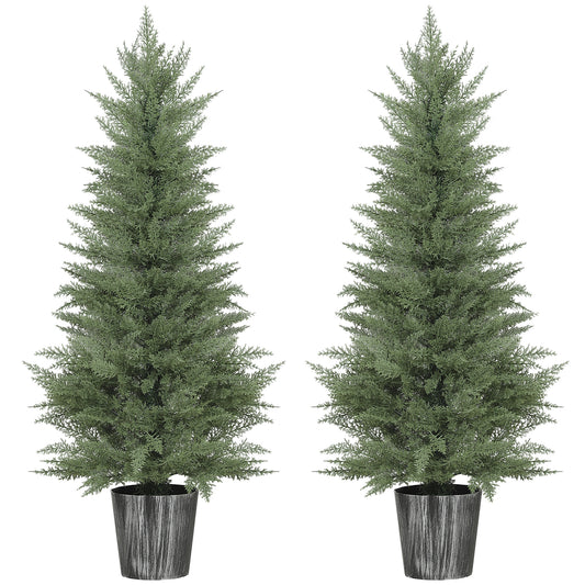 135cm Artificial Cypress Trees Set of 2, UV Resistant Artificial Plants with Decorative Pot