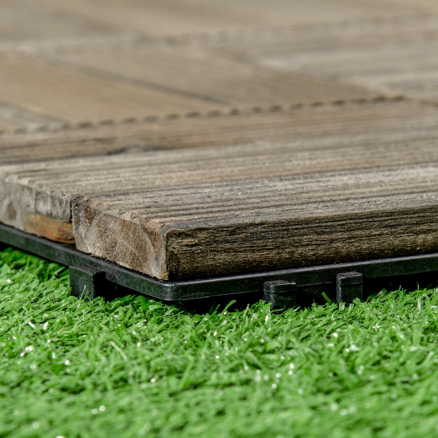 27 Pcs Wooden Interlocking Decking Tiles, Outdoor Flooring Tiles for Patio, Balcony, Terrace, Hot Tub, 30 x 30 cm per Piece