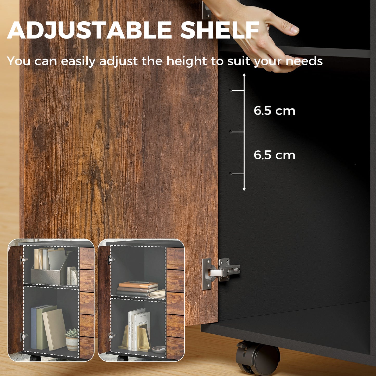 Multi-Storage Mobile Office Storage Cabinet - Rustic Brown