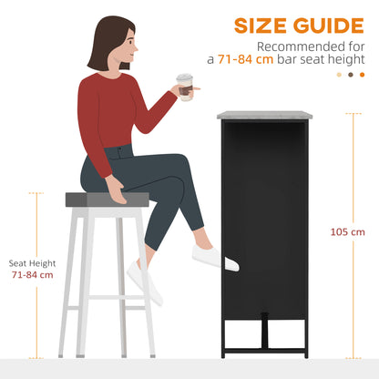 Breakfast Bar Table, Bar Table with 3-Tier Storage Shelf and Wine Rack, 105W x 40D x 105H cm, Black