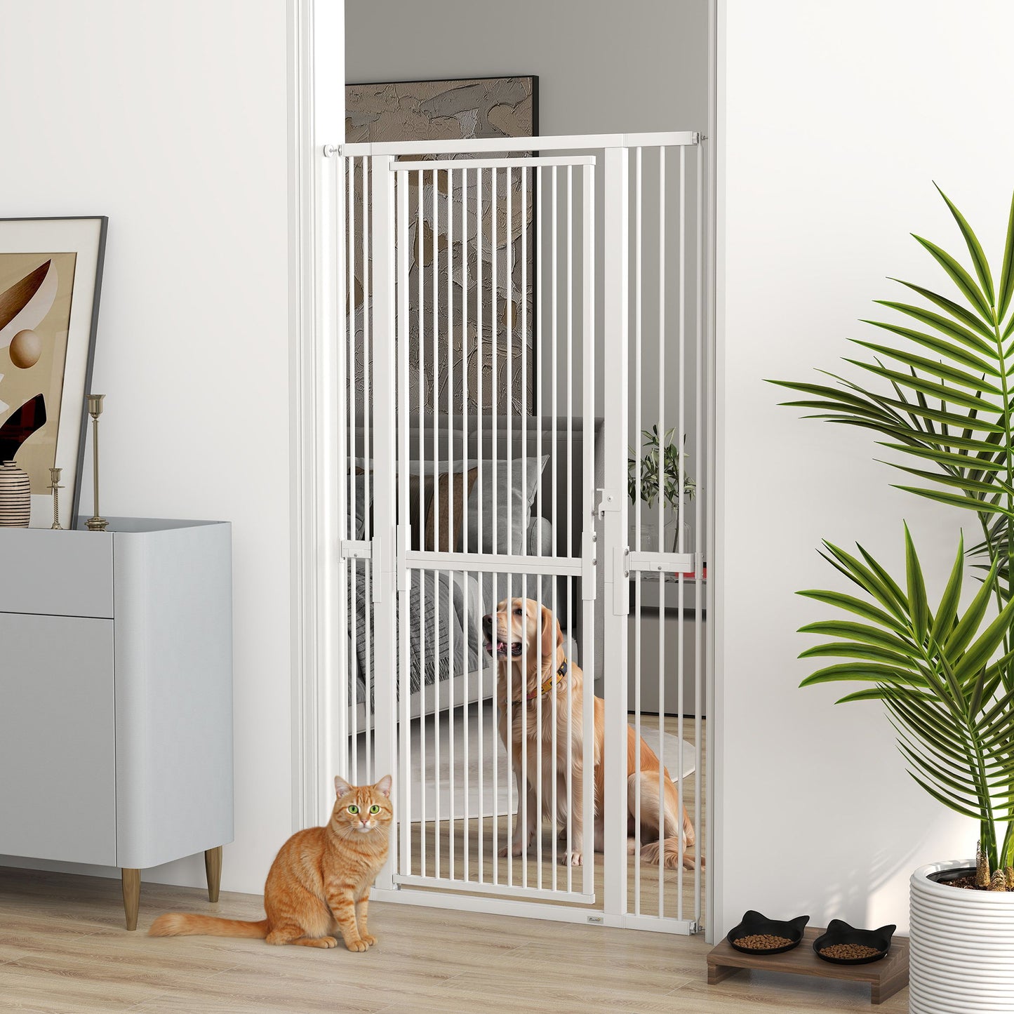 180cm Extra Tall Pet Gate with 3.5 cm Narrow Gap, Pressure Mounted No Drilling Cat Gate for Doorways, 77-104cm Width