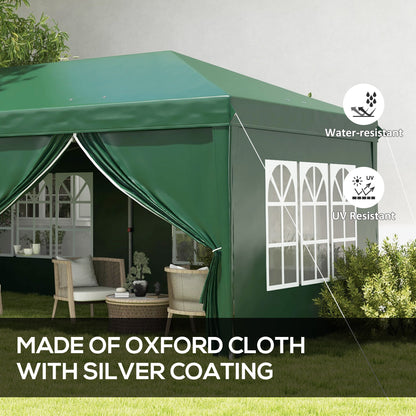 3x6m Pop-Up Gazebo, with Curtain Walls and Windows, Green