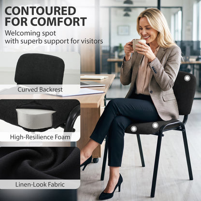 Meeting Chair, Stackable Ergonomic Office Chair with Padded Seat, Curved Backrest for Conference Room, Black