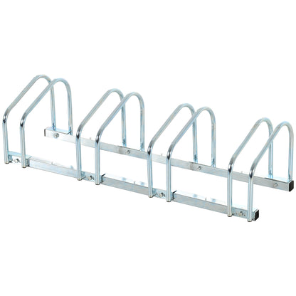 Bike Stand Parking Rack Floor or Wall Mount Bicycle Cycle Storage Locking Stand 110L x 33W x 27H (4 Racks, Silver)