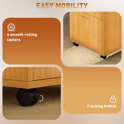 Filing Cabinet, Mobile File Cabinet with 2 Lockable Drawers, Office Home Organiser on Wheels for A4