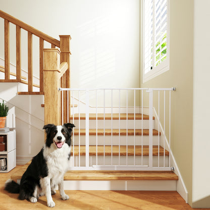 Dog Gate Pet Safety Gate Stair Barrier Pressure Mount Adjustable 76-82/86-97/101-107 cm, White