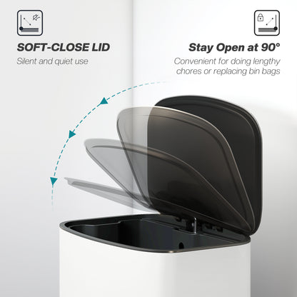 50L Kitchen Bin with Soft-Close Lid and Stay-Open Function, Stainless Steel Pedal Bin with Removable Inner Bucket