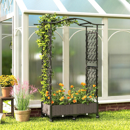 Raised Garden Bed with Arch Trellis, Raised Bed for Garden on Wheels with Side Trellis, Self Watering Planter Box