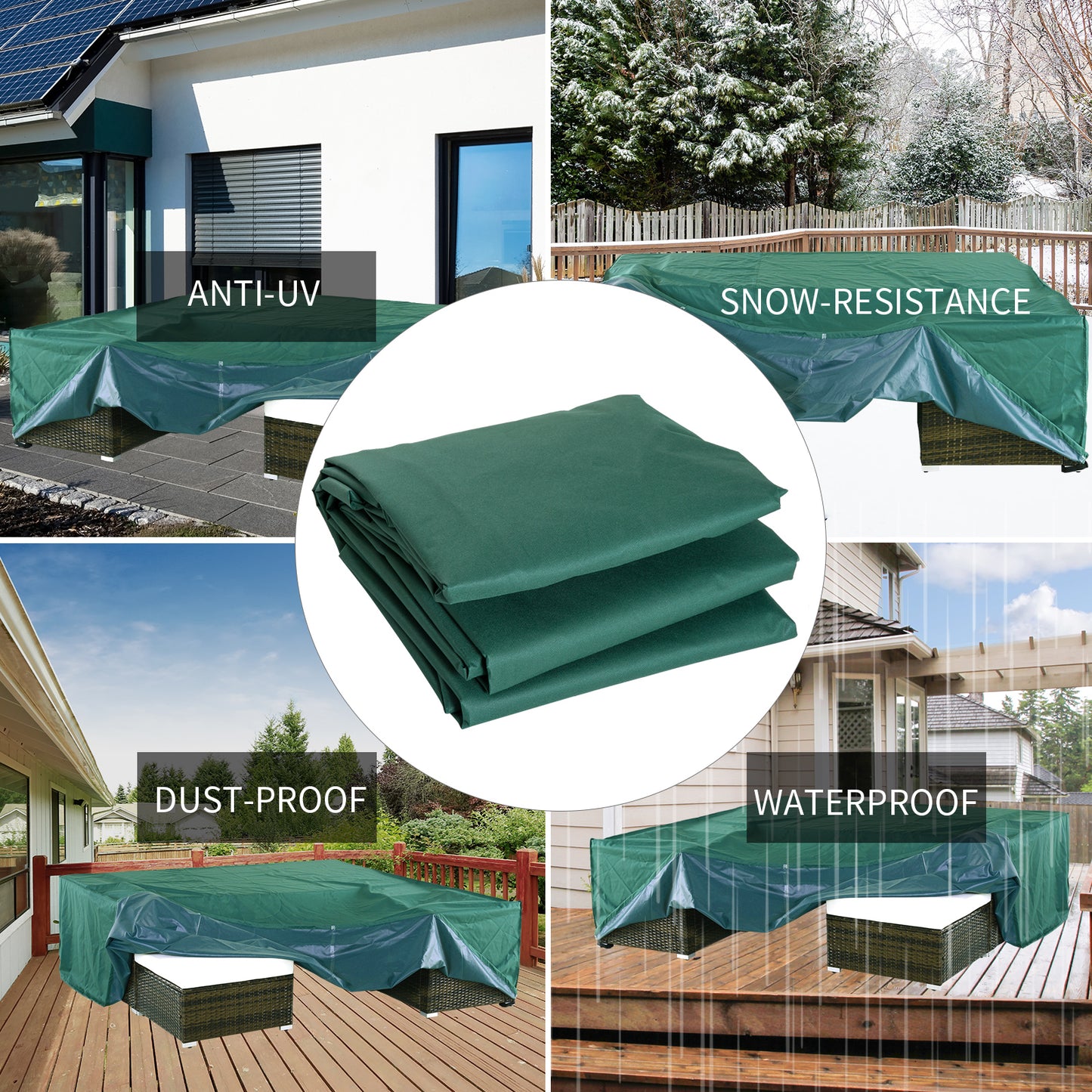 Garden Furniture Cover, Oxford Fabric Outdoor Rectangular Rattan Furniture Cover with PE Coating, Waterproof, Windproof