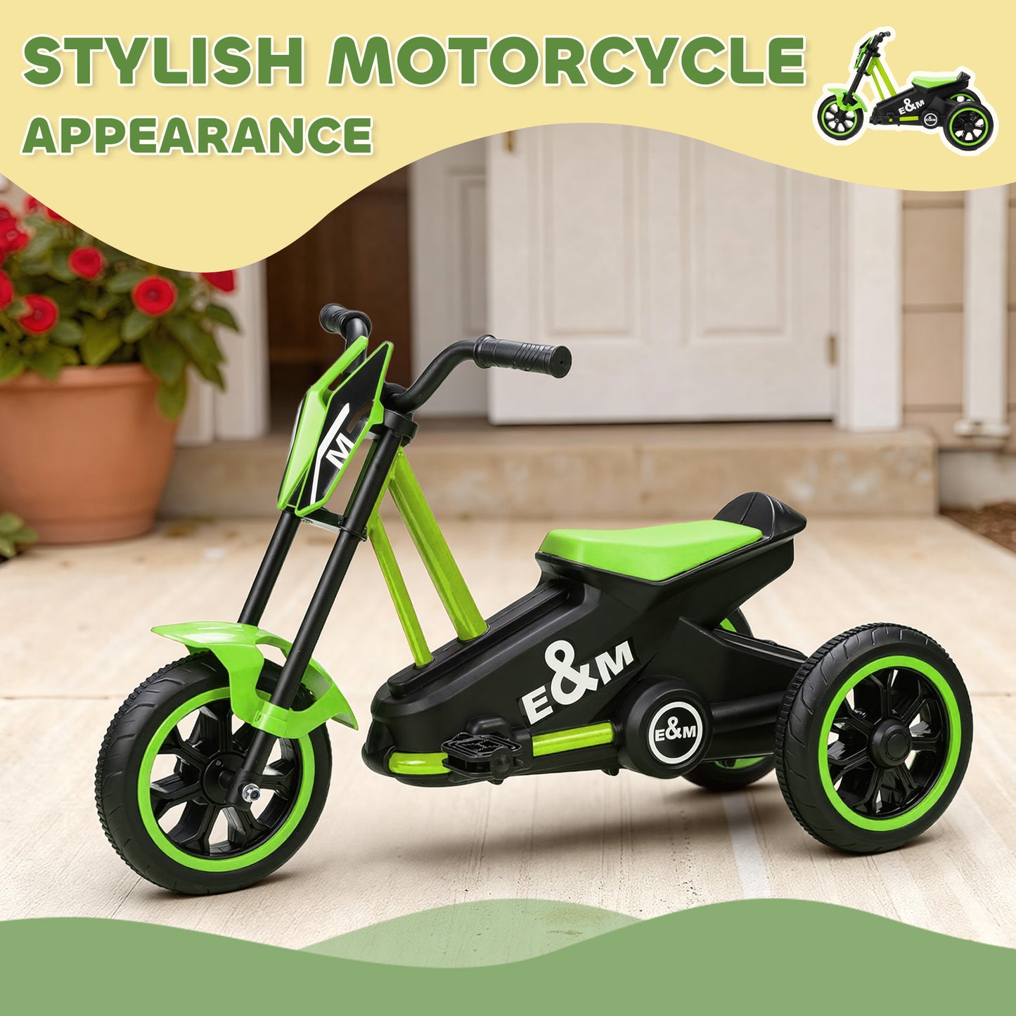 Kids Tricycle Baby Trike, Kids Trike with Pedal, 3 Wheel Toddler Balance Bike for Indoor Outdoor Use, Green