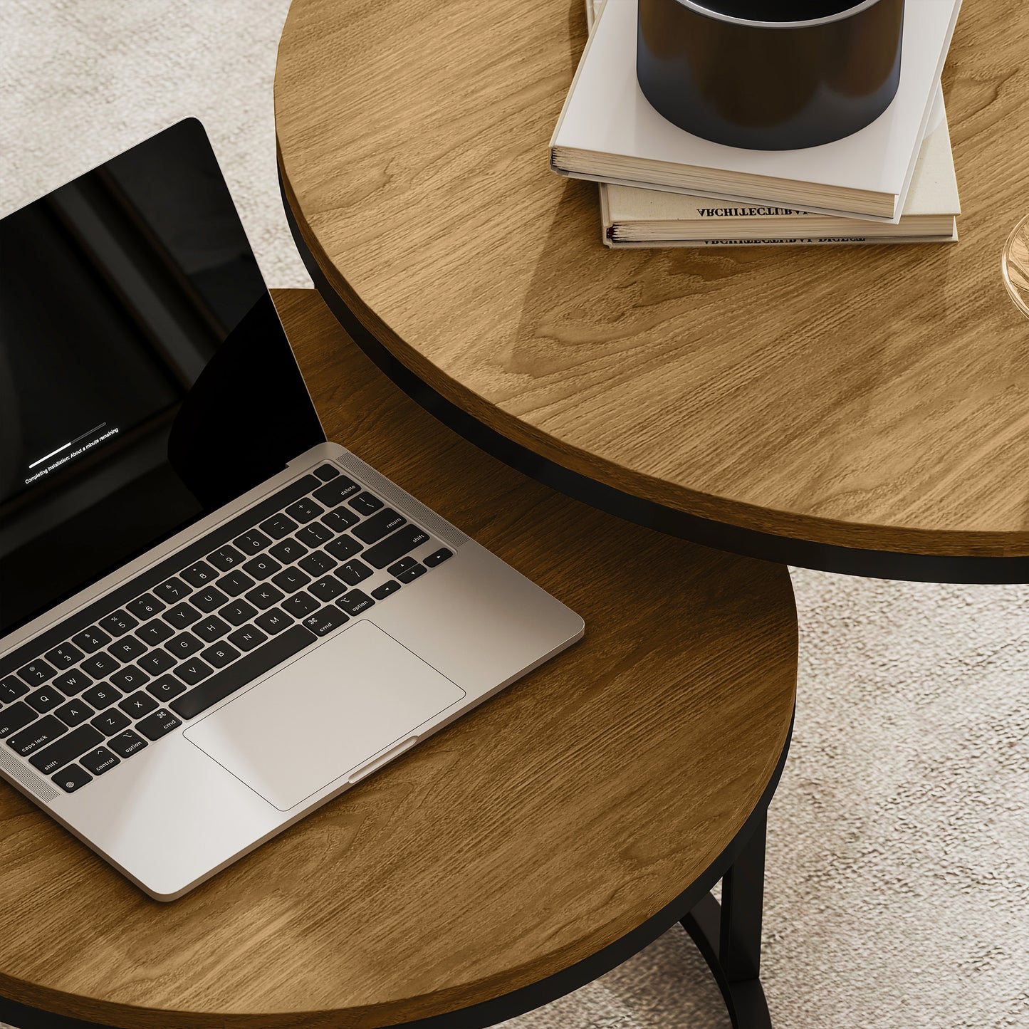 Set of Two Wood-Effect Stacking Tables - Brown