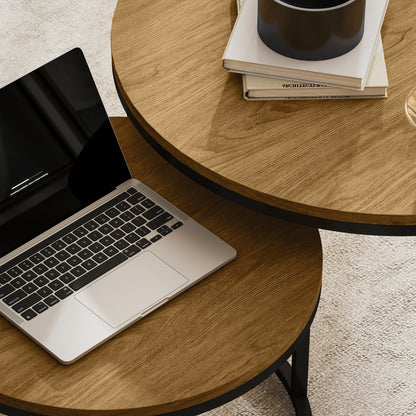 Set of Two Wood-Effect Stacking Tables - Brown