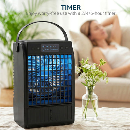 Portable Air Conditioner, 4-in-1 Mini Air Cooler with 4 Wind Speed, 2 Cool Mist, RGB 7 LED Light, Black