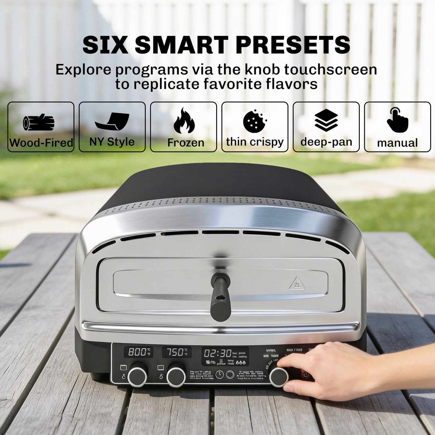 Outdoor Pizza Oven Dual Heat Control 6 Presets Electric Pizza Maker with 37 cm Stone and Peel