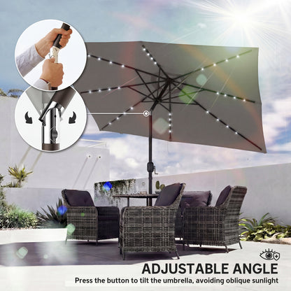 3 x 2 m Garden Parasol Umbrella with LED Solar Light, Parasol Cover, Outdoor Market Patio Umbrella, Dark Grey