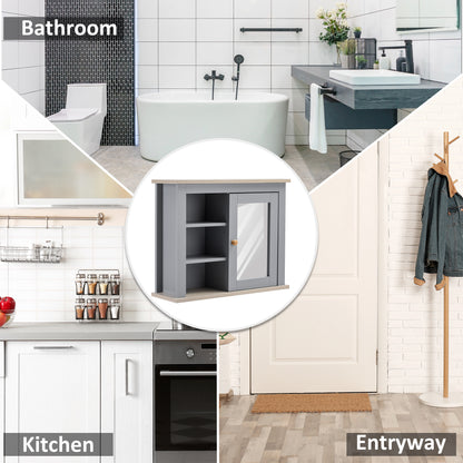 Bathroom Wall Mirror Cabinet, Cupboard with Door, Storage Cabinet with Adjustable Shelf for Corridors Living Rooms, Grey