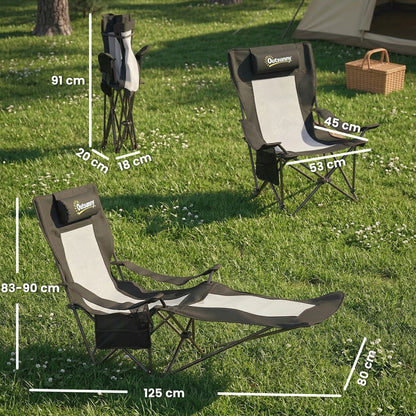 Camping Chair Reclining Portable Camp Chair with Detachable Footrest Cup Holder Black