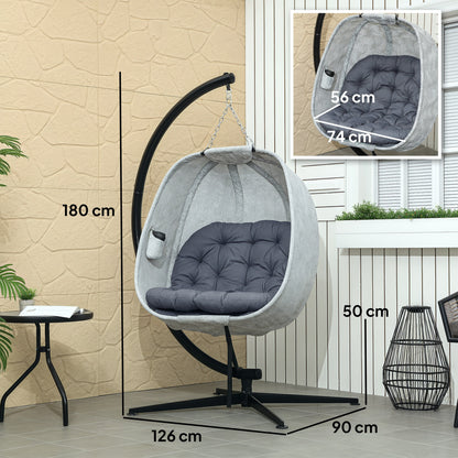 Hanging Egg Chair Outdoor Indoor Garden Swing Chair with Folding Basket, Garden Hanging Chair with Stand, Thickened Cushion