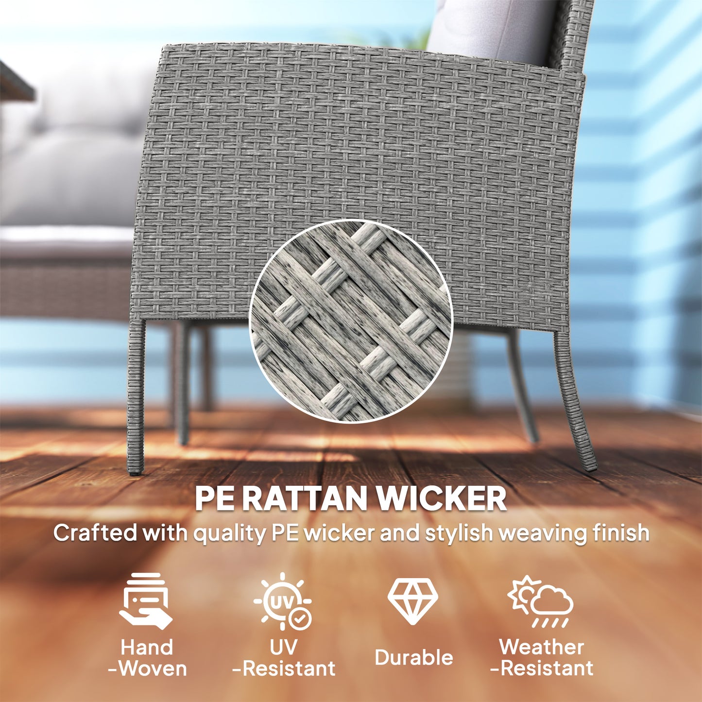 7 Seater Rattan Garden Furniture Set, 6 Piece Patio Dining Set, Armchairs, 3-Seater Sofa, Footstools, Glass Dining Table
