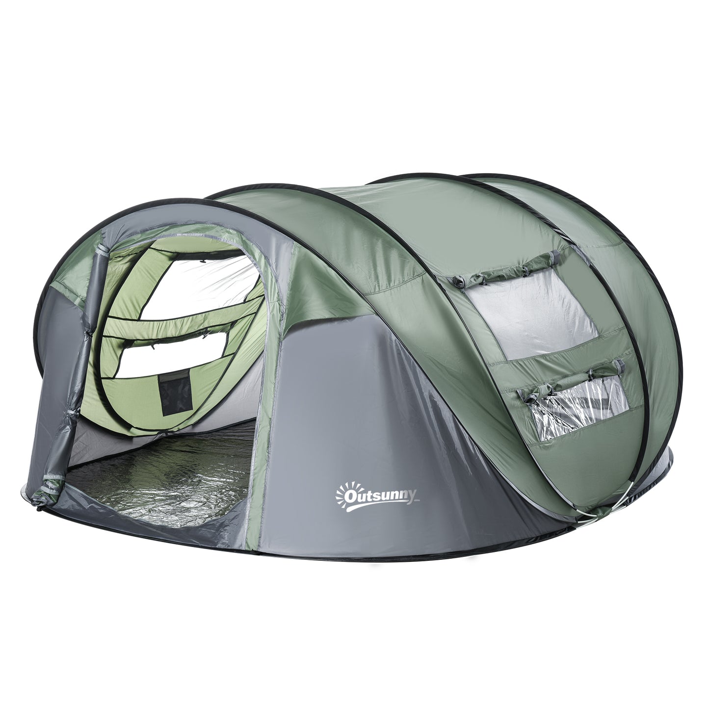 4 Person Pop-up Camping Tent, Family Dome Tent with Ground Sheet, 4 Windows and Portable Carry Bag for Beach Outdoor Trip