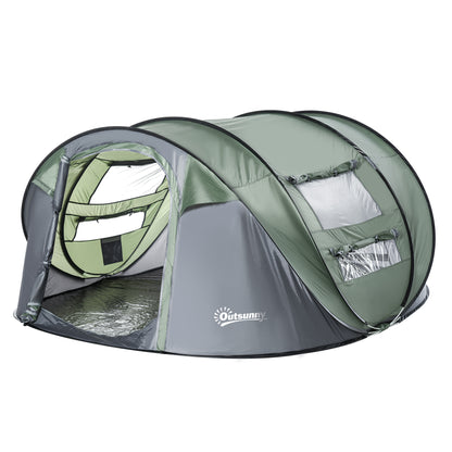 4 Person Pop-up Camping Tent, Family Dome Tent with Ground Sheet, 4 Windows and Portable Carry Bag for Beach Outdoor Trip