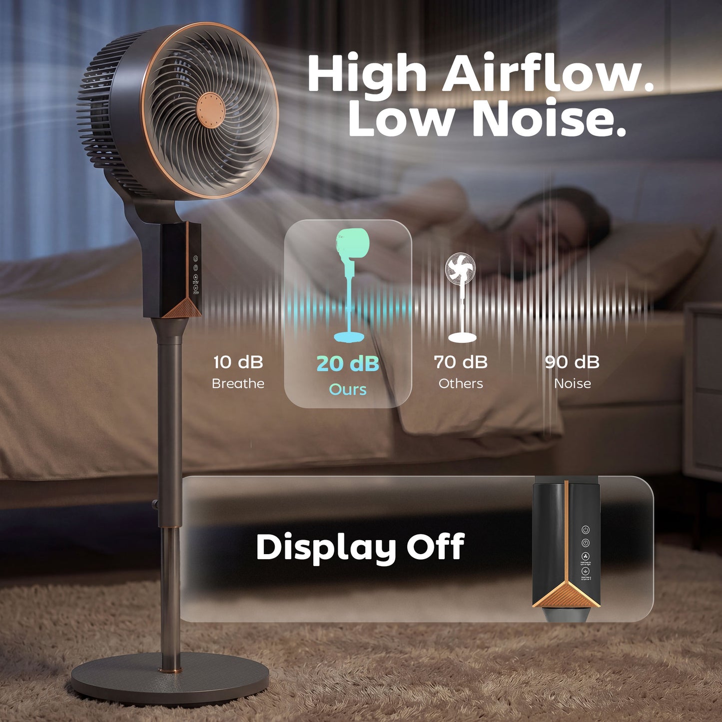 20 dB Silent Standing Fan for Bedroom, 46" Pedestal Fan with Remote, 85° Oscillating, 8 Speeds
