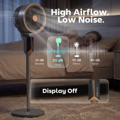 20 dB Silent Standing Fan for Bedroom, 46" Pedestal Fan with Remote, 85° Oscillating, 8 Speeds
