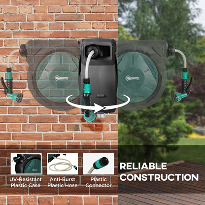 Retractable Hose Reel Wall Mounted, 30+2m Garden Hose Pipe Reel with Lock, Auto Rewind, 7 in 1 Spray Nozzle