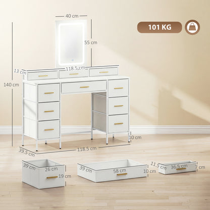 Multi-Storage Elegant Dressing Table, with LED Mirror - White