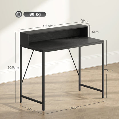 Gaming Desk, 100cm Computer Desk with LED Lights, Power Outlets, Monitor Stand and Remote, Black Wood-Effect