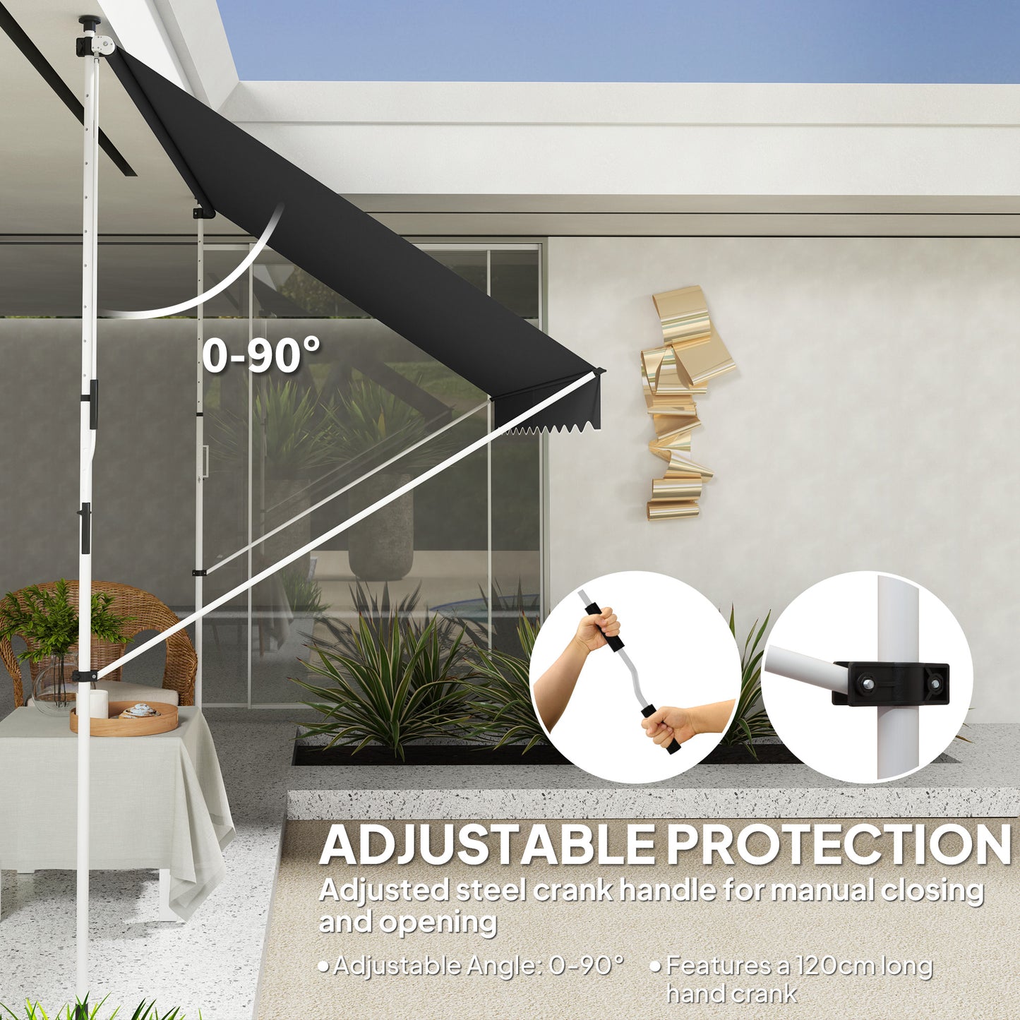 3x1.5m Adjustable Outdoor Aluminium Frame Awning Black