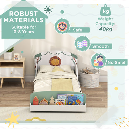 Toddler Bed with Storage, Guardrails, Lion Design, for Ages 3-8 Years, Fits 140 x 70cm Mattress, Green