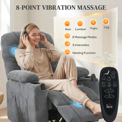 Recliner Armchair with Vibration Massage, Heat, Whisper-Quiet Motor, Memory Function, Power Reclining Chair, Dark Grey