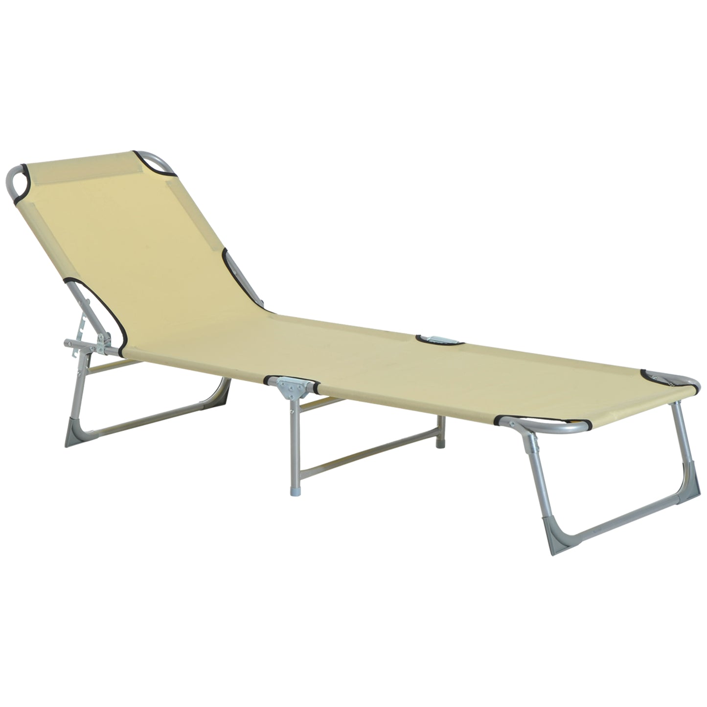 Reclining Sun Lounger Chair Folding Camping Bed with 4-Position Adjustable Backrest