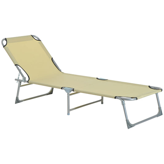 Reclining Sun Lounger Chair Folding Camping Bed with 4-Position Adjustable Backrest