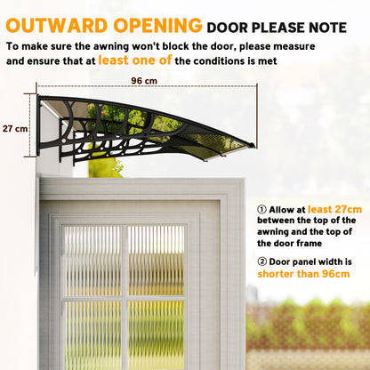 Front Door Canopy, Outdoor Awning, Rain Shelter, 200 x 96cm, Brown
